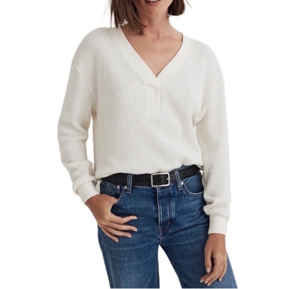 Madewell Brushed Waffle V-Neck Tee - Picture 6 of 6